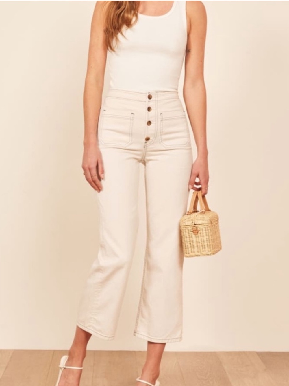NWT Reformation Eloise High Rise Wide Leg Jeans Ivory Size 29